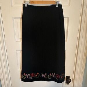 Garnet Hill Wool Embroidered Midi Skirt Floral Cottage Flowers Spring 6P Classy